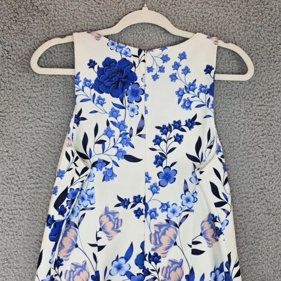 Eliza J Womens A Line Dress sz 12 White Blu Floral Ruffle Hem Church Date Night - Picture 8 of 11